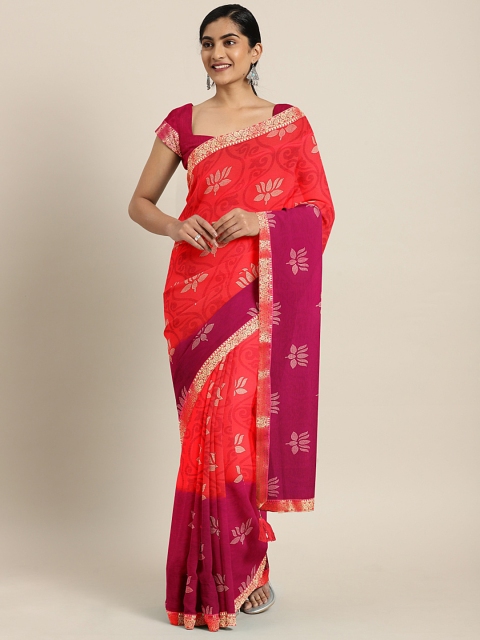 

KALINI Pink & Beige Poly Georgette Printed Uppada Saree