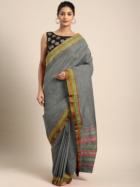 

KALINI Grey Pure Cotton Solid Venkatgiri Saree