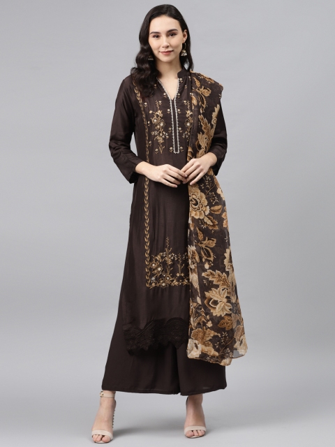 

Biba Coffee Brown & Beige Pure Silk Unstitched Dress Material