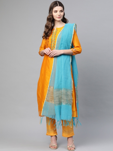 

Biba Yellow & Blue Gadwal Silk Embroidered Unstitched Dress Material