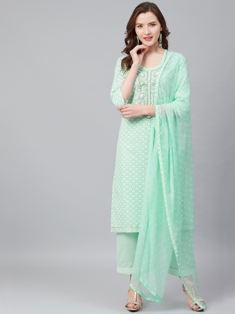 

Biba Sea Green Printed Unstitched Dress Material