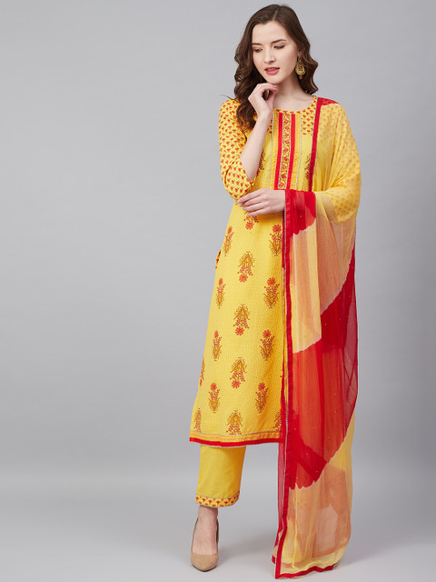 

Biba Yellow & Red Printed Unstitched Dress Material