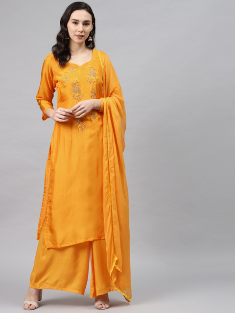 

Biba Mustard Yellow Pure Upada Silk Unstitched Dress Material