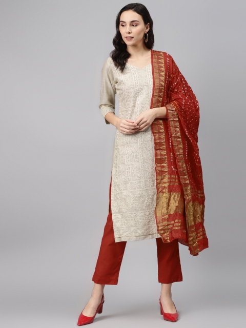 

Biba Off-White & Maroon Unstitched Dress Material