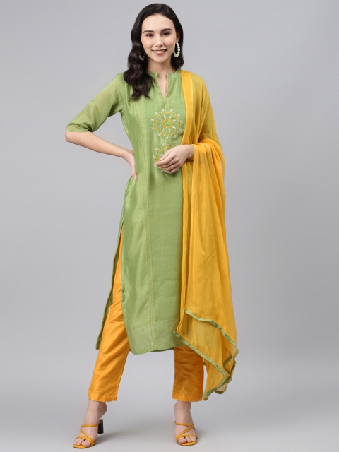 

Biba Green & Mustard Yellow Embroidered Unstitched Dress Material