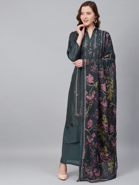 

Biba Teal Green & Pink Embroidered Pure Silk Unstitched Dress Material