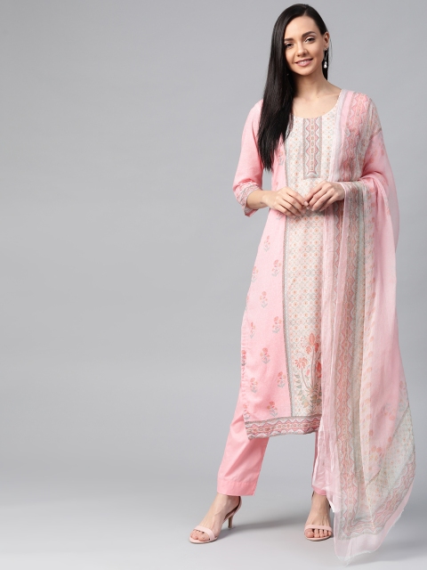 

Biba Pink & White Ethnic Motifs Print Unstitched Dress Material