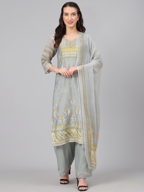 

Biba Grey & Yellow Unstitched Dress Material with Embroidery