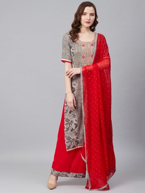 

Biba Grey & Red Printed Unstitched Dress Material
