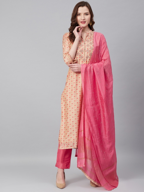 

Biba Beige & Pink Muslin Geometric Zari Embroidered Unstitched Dress Material