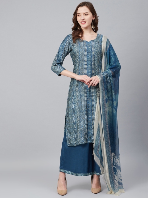 

Biba Blue & Off-White Printed Unstitched Dress Material