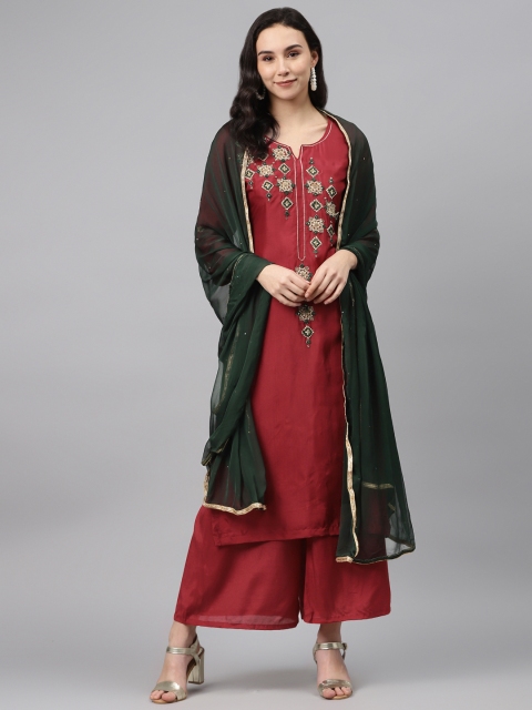 

Biba Maroon & Black Pure Uppada Silk Unstitched Dress Material