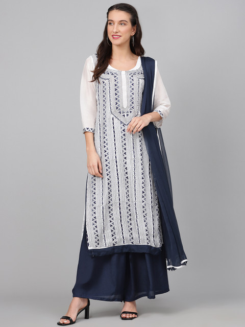 

Biba White & Navy Blue Pure Silk Unstitched Dress Material