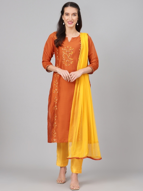 

Biba Rust Orange & Yellow Pure Silk Embroidered Unstitched Dress Material