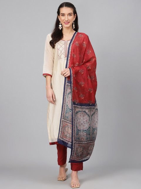 

Biba Beige & Maroon Embroidered Yoke Unstitched Dress Material