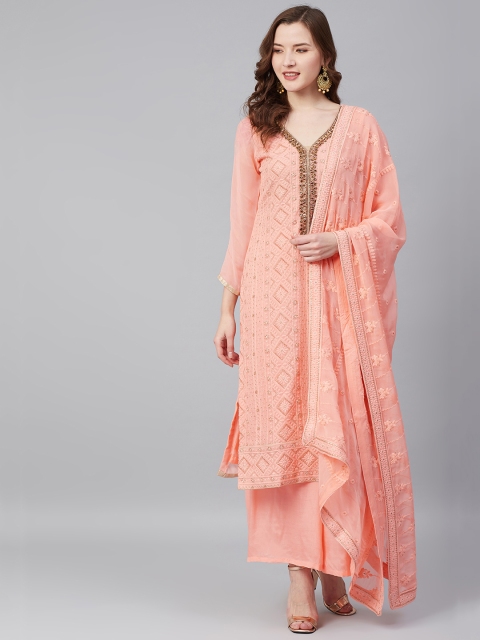 

Biba Peach-Coloured & Golden Embroidered Unstitched Dress Material