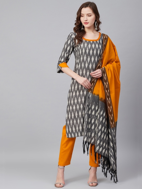 

Biba Charcoal Grey & Orange Ikkat Woven Design Unstitched Dress Material
