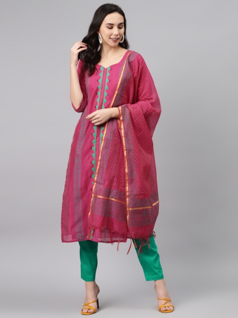 

Biba Pink & Green Unstitched Dress Material