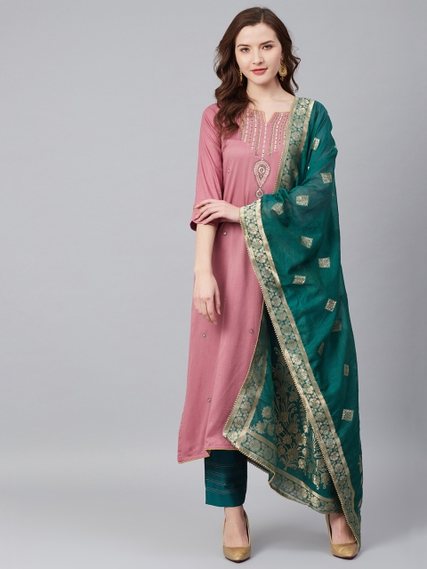 

Biba Pink & Teal Green Yoke Embroidered Unstitched Dress Material