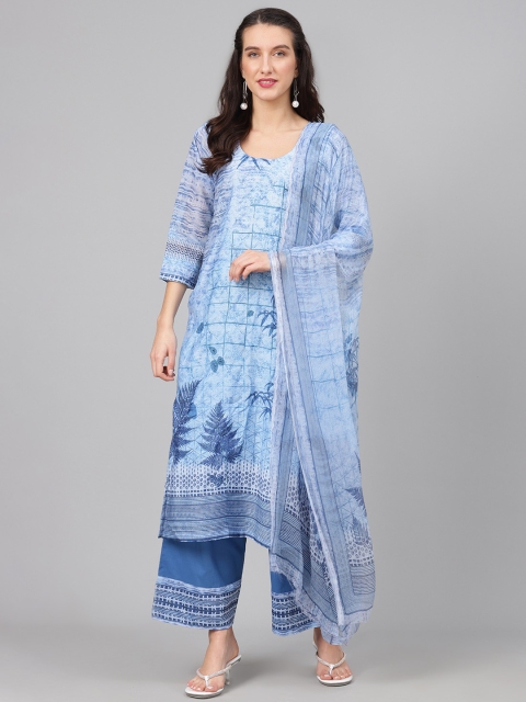 

Biba Blue Unstitched Dress Material with Embroidery