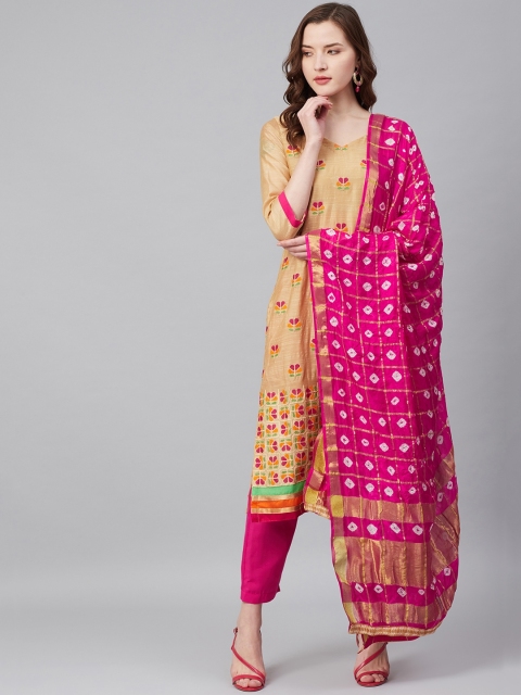 

Biba Beige & Pink Pure Silk Embroidered Unstitched Dress Material
