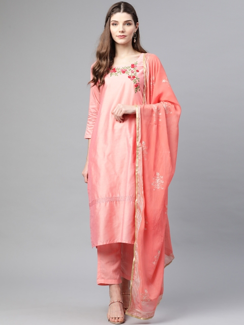 

Biba Peach-Coloured Embroidered Unstitched Dress Material