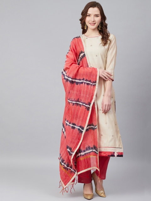 

Biba Beige & Pink Chanderi Silk Zari Embroidered Unstitched Dress Material
