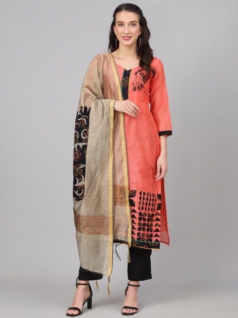 

Biba Peach-Coloured & Black Embroidered Satin Finish Unstitched Dress Material