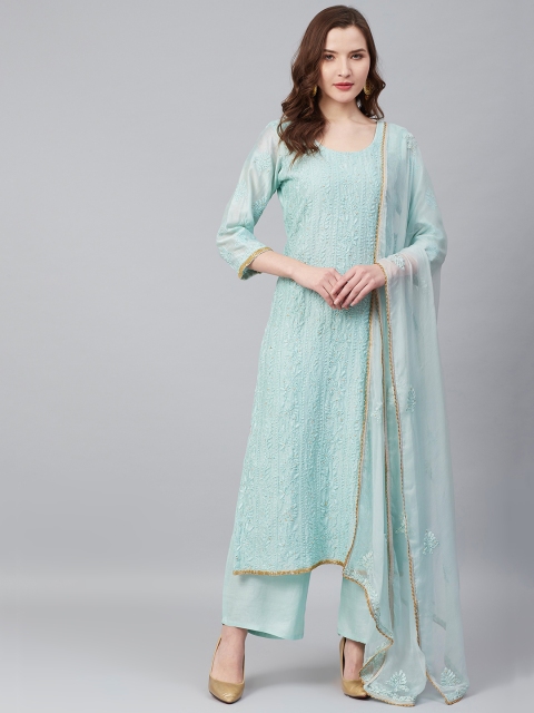

Biba Blue & Golden Embroidered Art Silk Unstitched Dress Material