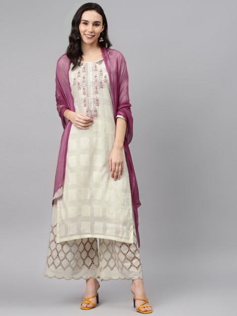 

Biba Cream-Coloured & Purple Unstitched Dress Material