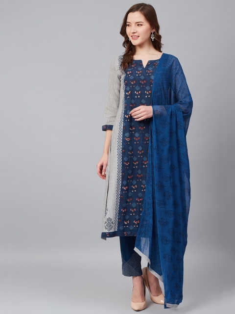 

Biba Blue & Grey Ethnic Motifs Print & Embroidered Handloom Unstitched Dress Material