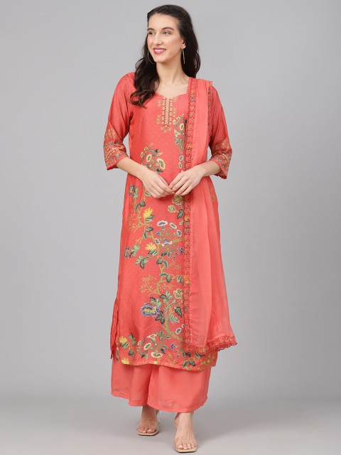 

Biba Coral Red & Green Printed Unstitched Dress Material