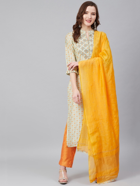 

Biba Green & Orange Printed Unstitched Dress Material