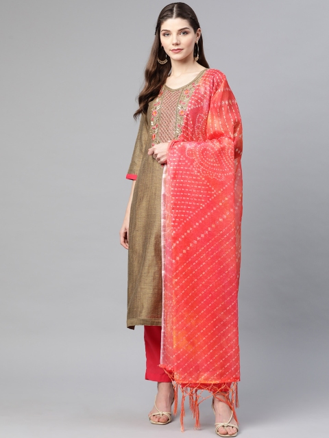 

Biba Olive Brown & Pink Embroidered Unstitched Dress Material