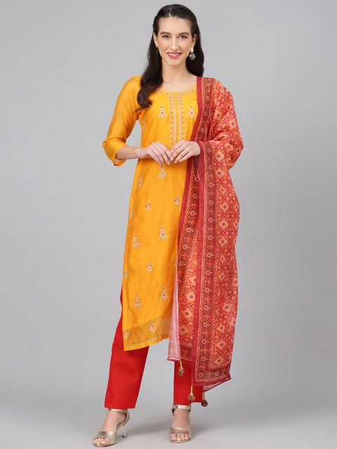 

Biba Mustard Yellow & Red Embroidered Unstitched Dress Material