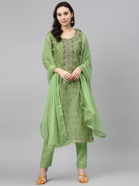 

Biba Green & Golden Printed Embellished Unstitched Dress Material
