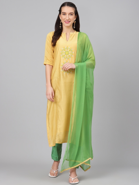 

Biba Yellow & Green Pure Silk Embroidered Unstitched Dress Material