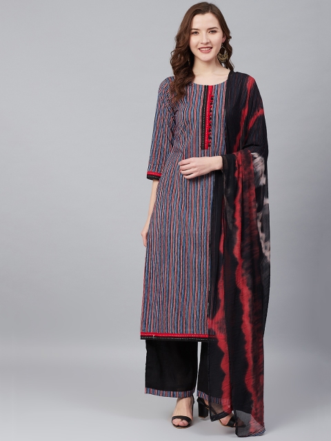 

Biba Blue & Black Striped Unstitched Dress Material
