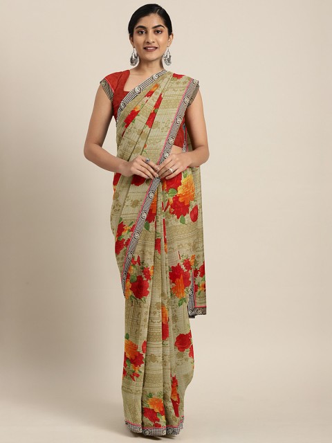 

KALINI Beige Printed Poly Georgette Saree