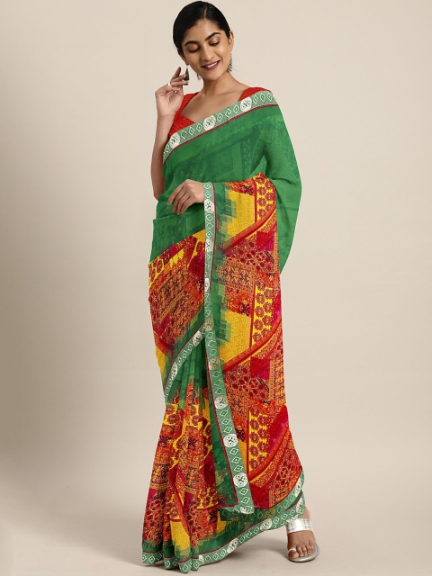 

KALINI Green & Red Poly Georgette Printed Saree
