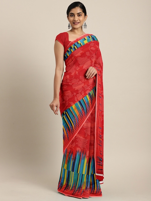 

KALINI Red & Blue Poly Georgette Printed Saree