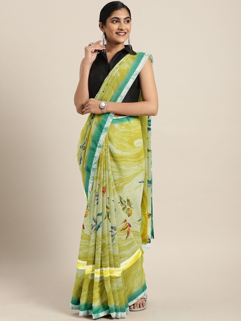 

KALINI Green & Blue Poly Georgette Floral Printed Saree