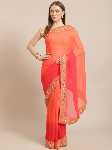 

KALINI Pink Solid Saree with Embellished Details