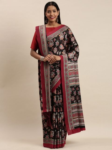 

VASTRANAND Black & Pink Pashmina Woven Design Saree With Matching Shawl