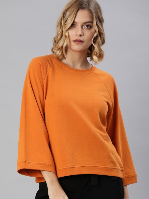 

ONLY Women Orange 3/4 O-Neck Solid Sweatshirt