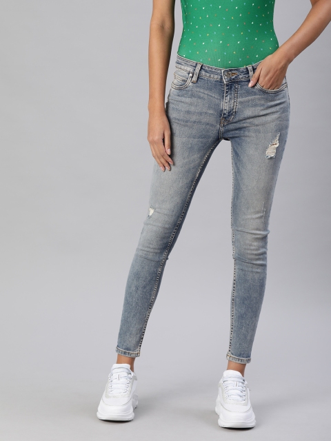 

ONLY Women Blue Skinny Fit Mid-Rise Mildly Distressed Stretchable Cropped Jeans