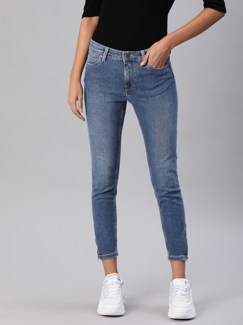 

ONLY Women Blue Skinny Fit Mid-Rise Clean Look Stretchable Cropped Jeans