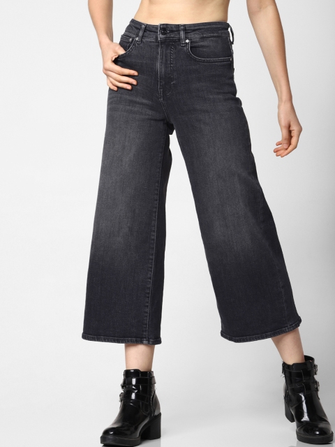 

ONLY Women Grey Madison Wide Leg High-Rise Clean Look Stretchable Cropped Jeans