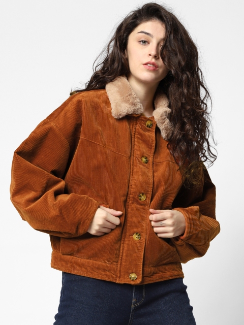 

ONLY Women Rust Brown Solid Tailored Corduroy Jacket