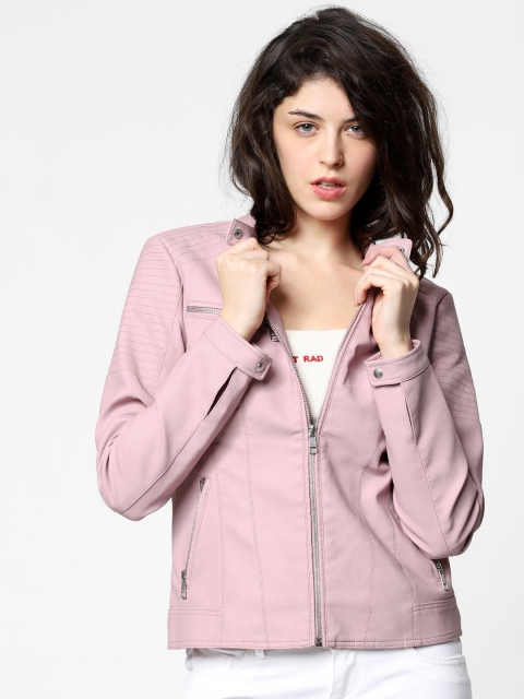 

ONLY Women Mauve Solid Biker Jacket